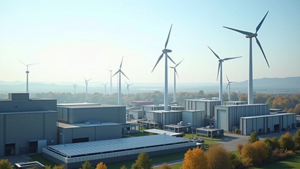 Moderne Industrieanlage mit integrierten erneuerbaren Energiesystemen und Energieeffizienzmaßnahmen in Betrieb